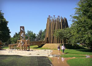 Pensthorpe WildRootz Play Area, built and designed by Blue Forest, has a giant maze made from more than 140 timber logs.